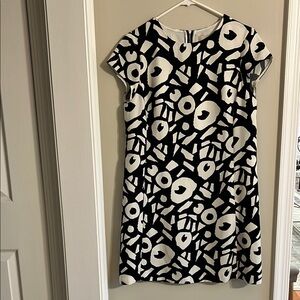 LOFT Black and White Sheath Dress with Flutter Sleeves